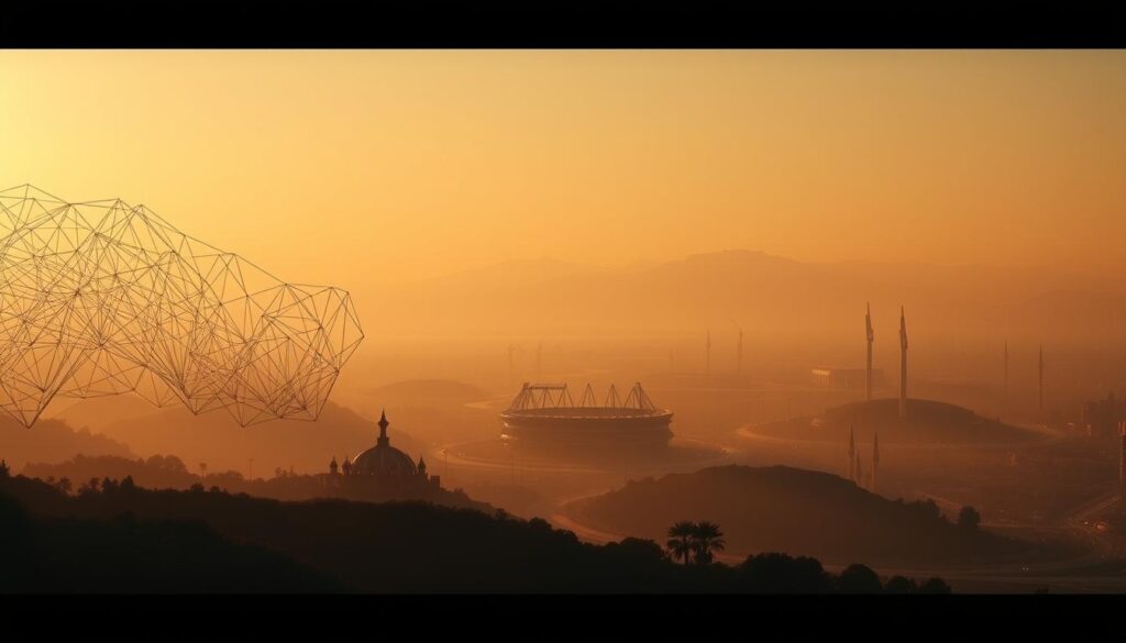 A sweeping visual chronicle of the evolution of tournament formats, captured in a cinematic landscape. In the foreground, a series of dynamic, intertwining shapes and lines depict the transformations of competition structures over time, from rigid grids to fluid, interconnected webs. The middle ground features silhouettes of stadiums and arenas, each representing a pivotal era in the history of club competitions. In the distant background, a hazy, dreamlike skyline sets the stage, hinting at the global scope and cultural significance of these evolving formats. Warm, golden lighting casts a sense of nostalgic reverence, while subtle hints of motion and dynamism convey the ever-changing nature of these prestigious tournaments. A sweeping visual chronicle of the evolution of tournament formats, captured in a cinematic landscape. In the foreground, a series of dynamic, intertwining shapes and lines depict the transformations of competition structures over time, from rigid grids to fluid, interconnected webs. The middle ground features silhouettes of stadiums and arenas, each representing a pivotal era in the history of club competitions. In the distant background, a hazy, dreamlike skyline sets the stage, hinting at the global scope and cultural significance of these evolving formats. Warm, golden lighting casts a sense of nostalgic reverence, while subtle hints of motion and dynamism convey the ever-changing nature of these prestigious tournaments.