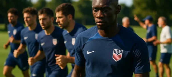 Folarin Balogun USMNT striker sprinting into space during an international match