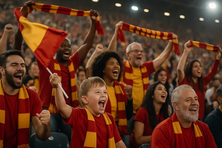 Supporters entering a soccer venue before an evening match