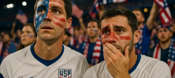 USMNT Belgium Match players contest the ball during a World Cup knockout match