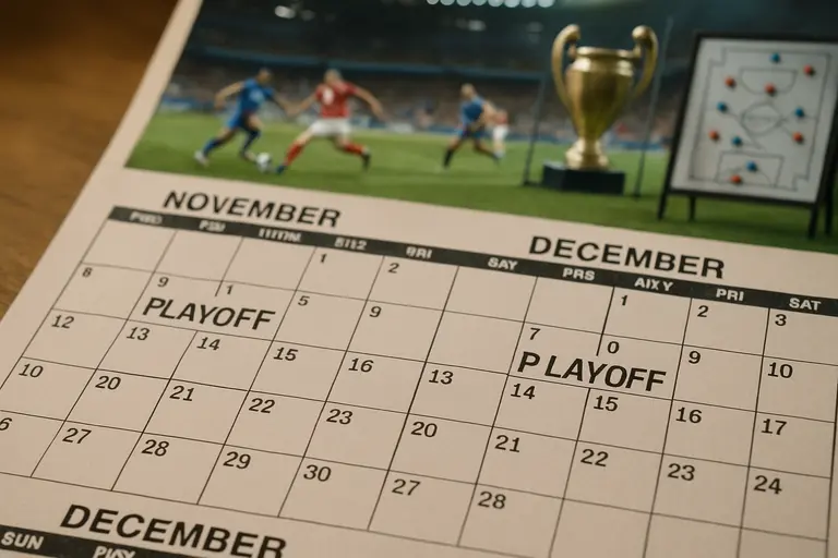 Calendar page marked with soccer playoff dates in November and December
