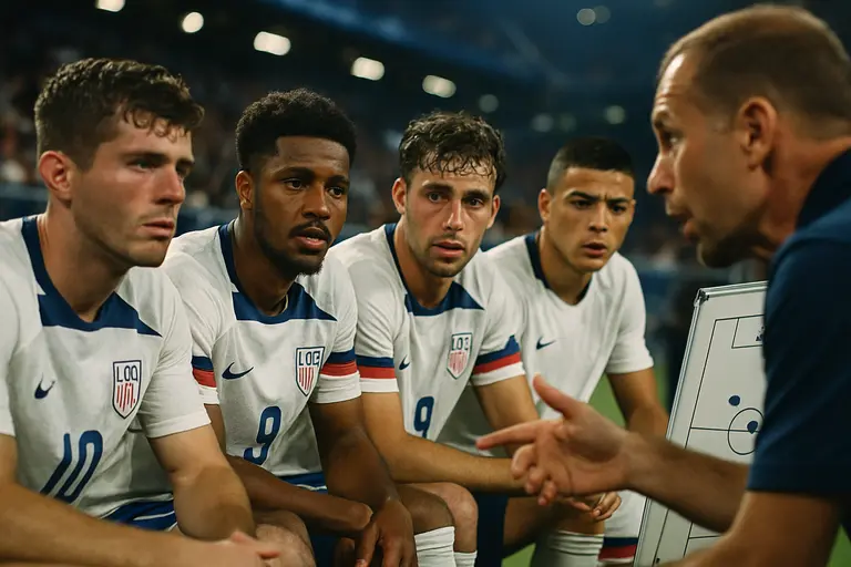 A coach speaking to players during a stoppage on the sideline
