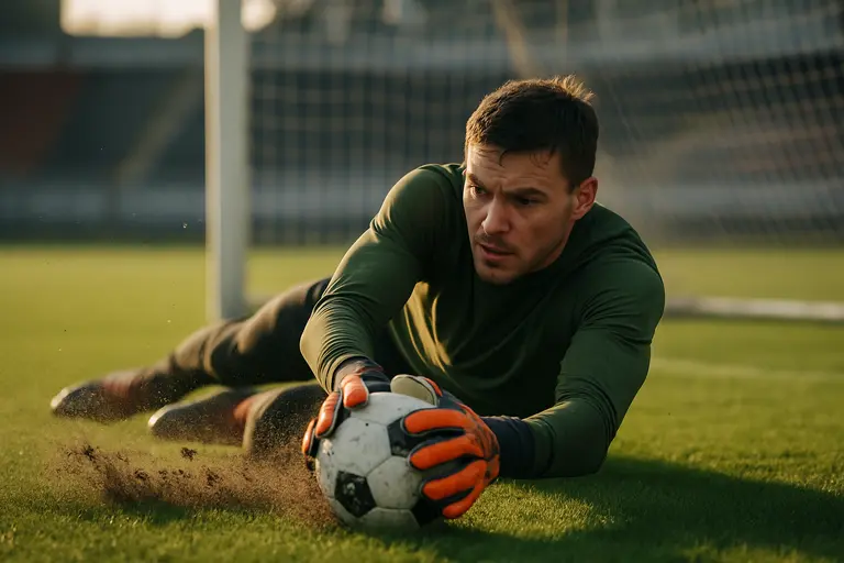 A goalkeeper organizes defenders before a set piece
