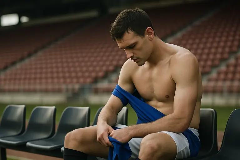 Coach reviewing notes beside a soccer pitch during a training session