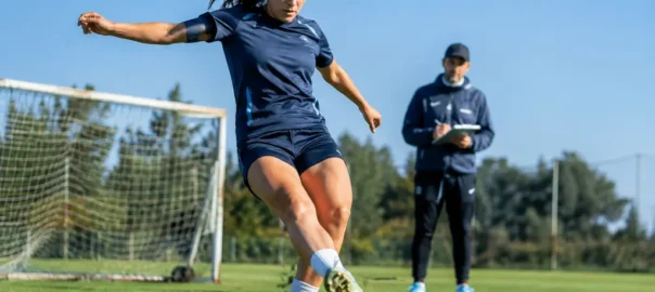 Crest Cup format planning board beside women’s soccer players at training
