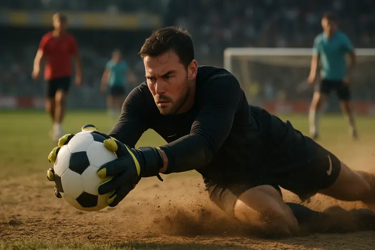 Goalkeeper preparing a short pass with defenders positioned nearby